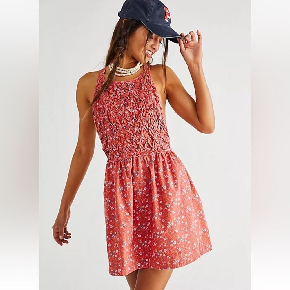 NWT Free People Petunia Cotton Mini Dress In Poppy Combo Size Large